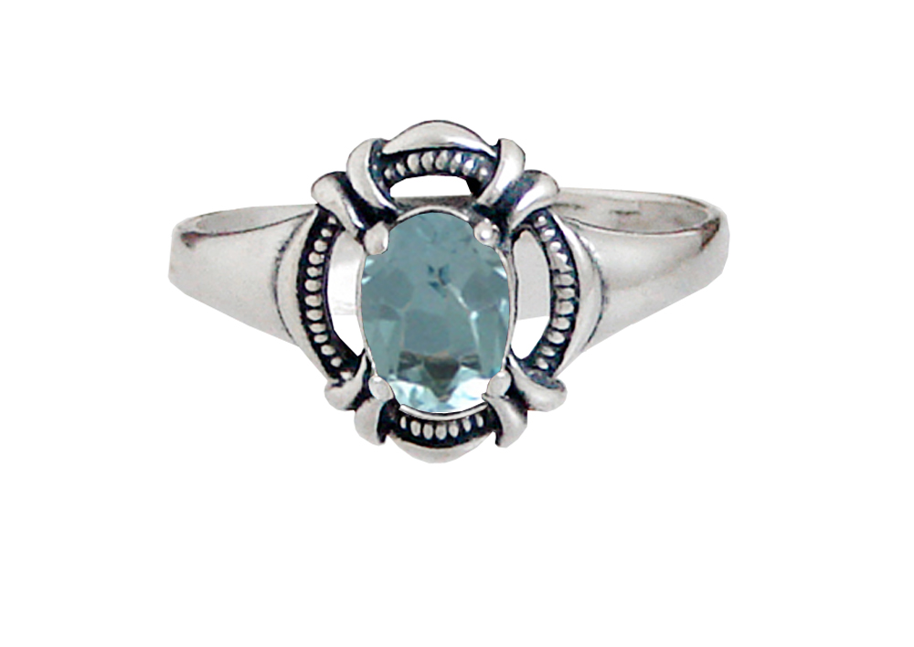 Sterling Silver Elegant Victorian Ring With Faceted Blue Topaz Size 8